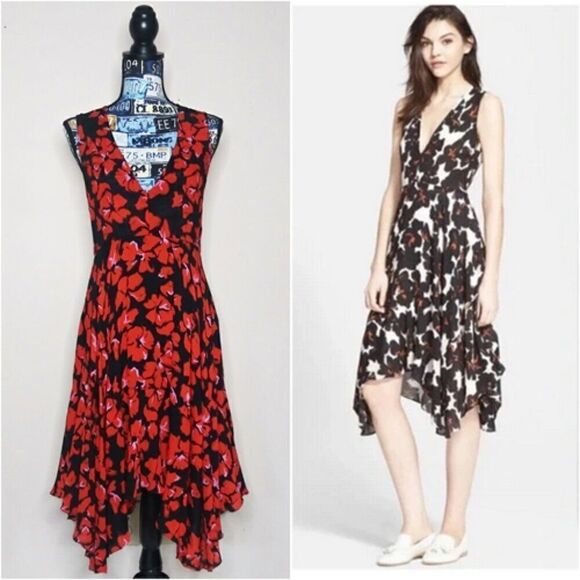 A.L.C. Nello Handkerchief Trapeze Silk Dress Floral Asymmetrical V-Neck SAMPLE - Picture 12 of 12